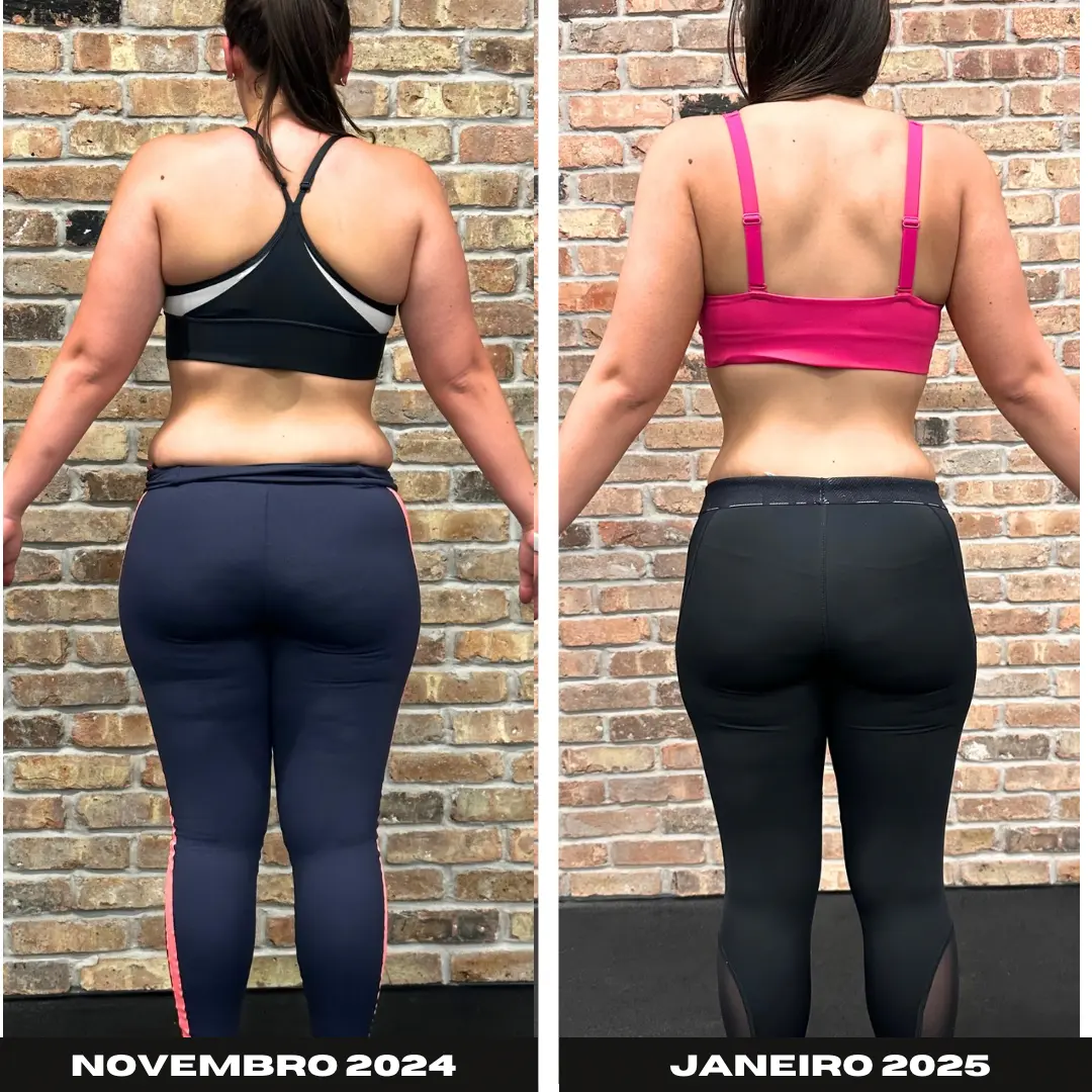 Antes e depois de evolução física feminina vista de costas