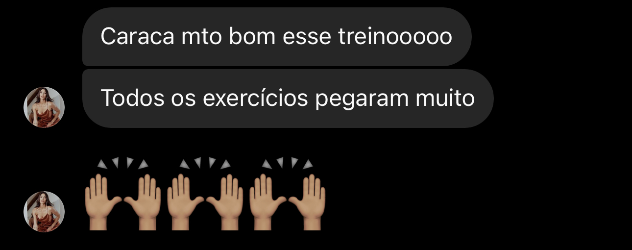Print de mensagem da aluna: muito bom esse treino