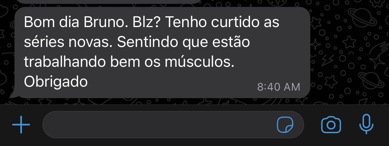 Print de mensagem do aluno agradecendo pelas séries novas